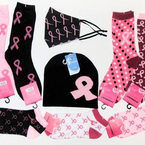 9 Piece Breast Cancer Awareness Pink Ribbon Gift Set Beanie Facemask Socks
